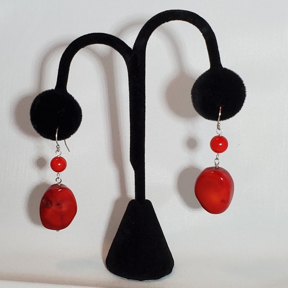 NWOT RARE Red Coral drop earrings